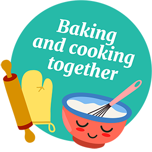 Button with illustrations for baking and cooking together at Kinderkrippe Seepfärdli
