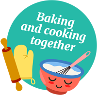 Button with illustrations for baking and cooking together at Kinderkrippe Seepfärdli